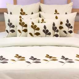 King, Queen & Twin Size Ivory Decorative Duvet Cover Set, Cotton Embroidery, Nature Floral Modern - Abstract Embroidery - thumbnail 1