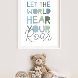 Let The World Hear Your Roar Print, Boys Nursery Prints, Bedroom Playroom Wall Art, Blue & Green, Toddler Room - thumbnail 2