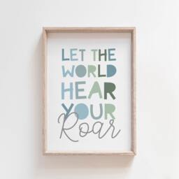 Let The World Hear Your Roar Print, Boys Nursery Prints, Bedroom Playroom Wall Art, Blue & Green, Toddler Room - thumbnail 1