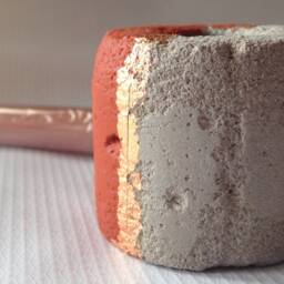 Concrete Candlestick Holder, Gilded Candle Minimalist Industrial Cement Cylinder Taper Holder - thumbnail 2
