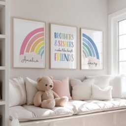 Set Of 3 Nursery Prints, Brothers & Sisters Make The Best Fiends, Bro Sister, Shared Bedroom, Siblings, Colourful Rainbow, Playroom - thumbnail 3