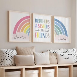 Set Of 3 Nursery Prints, Brothers & Sisters Make The Best Fiends, Bro Sister, Shared Bedroom, Siblings, Colourful Rainbow, Playroom - thumbnail 2