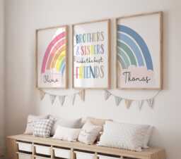 Set Of 3 Nursery Prints, Brothers & Sisters Make The Best Fiends, Bro Sister, Shared Bedroom, Siblings, Colourful Rainbow, Playroom - thumbnail 1