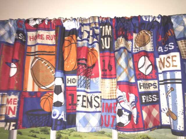 All Sports Patchwork Valance ~ Football, Baseball, Soccer, Basketball 70 Inches Wide - image 1