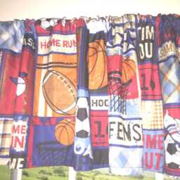 All Sports Patchwork Valance ~ Football, Baseball, Soccer, Basketball 70 Inches Wide - thumbnail 2