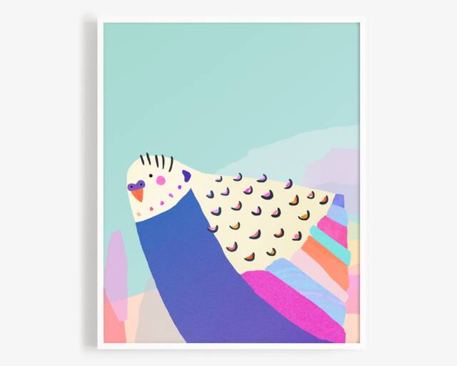 Parakeet Art Print - Budgie Wall Art, Kids Room Nursery Decor, Colorful Home Decor - image 1