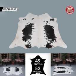 Genuine Black & White Cowhide Rug - Medium Natural Leather For Stylish Home Decor - thumbnail 2