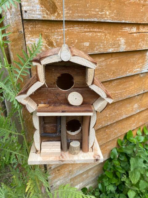 Bark Bird House Feeder Hanging Box Perch Wooden Feeding Display Nest Wildlife Gift Garden Decor - image 1