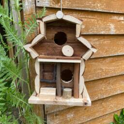 Bark Bird House Feeder Hanging Box Perch Wooden Feeding Display Nest Wildlife Gift Garden Decor - thumbnail 3