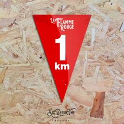 La Flamme Rouge 1Km To Go - Triangle Metal Sign Vintage Worn Rusty Look Print Le Tour Altitude Marker Cycling Ski Col Alpe - thumbnail 1