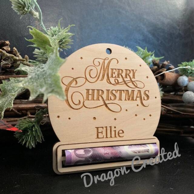 Personalised Wooden Christmas Money Holder Ornament Engraved Gift Wallet - image 1