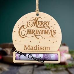 Personalised Wooden Christmas Money Holder Ornament Engraved Gift Wallet - thumbnail 3