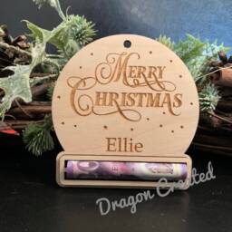 Personalised Wooden Christmas Money Holder Ornament Engraved Gift Wallet - thumbnail 2