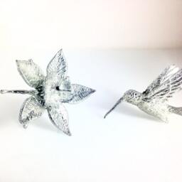 Hummingbird On Columbine Flower, Each Is Life Size, Sculpted & Cast By Don Norris With Lead Free Pewter in Tucson, Arizona - thumbnail 4