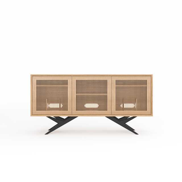 Long Oak Record Player Stand, Mid Century Media Console, Vinyl Storage - image 1