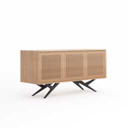 Long Oak Record Player Stand, Mid Century Media Console, Vinyl Storage - thumbnail 2