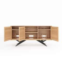 Long Oak Record Player Stand, Mid Century Media Console, Vinyl Storage - thumbnail 4
