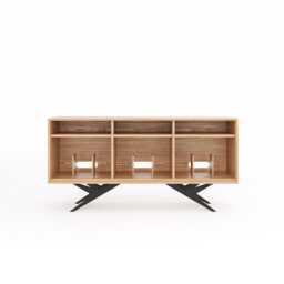 Long Oak Record Player Stand, Mid Century Media Console, Vinyl Storage - thumbnail 3