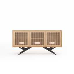Long Oak Record Player Stand, Mid Century Media Console, Vinyl Storage