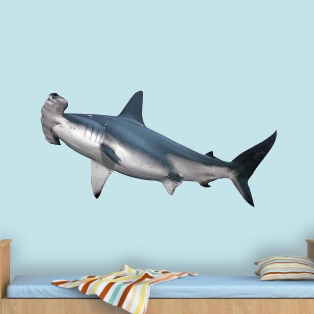 Shark Wall Decal - Hammerhead Art Decor Ocean Wall Peel & Stick Jaws Reusable Fabric Material Vwaq Pas7 - image 1