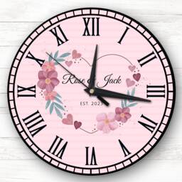 Floral Heart Anniversary Birthday Valentine's Gift Pink Personalised Clock - thumbnail 1
