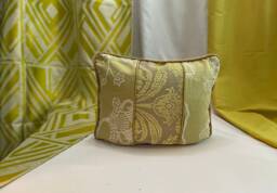 "Embroidered Linen Pillow Cover Green Cut Velvet, Designers Guild - 20""x 14" - thumbnail 1