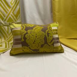 "Embroidered Linen Pillow Cover Green Cut Velvet, Designers Guild - 20""x 14" - thumbnail 3