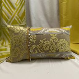 "Embroidered Linen Pillow Cover Green Cut Velvet, Designers Guild - 20""x 14" - thumbnail 2