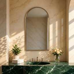 Arched Mirror With Antique Brass Frame For Bathroom Wall Aesthetic Home Decor