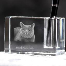British Shorthair, Crystal Pen Holder With Cat, Souvenir, Decoration, Limited Edition, Collection - thumbnail 2