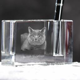 British Shorthair, Crystal Pen Holder With Cat, Souvenir, Decoration, Limited Edition, Collection - thumbnail 3
