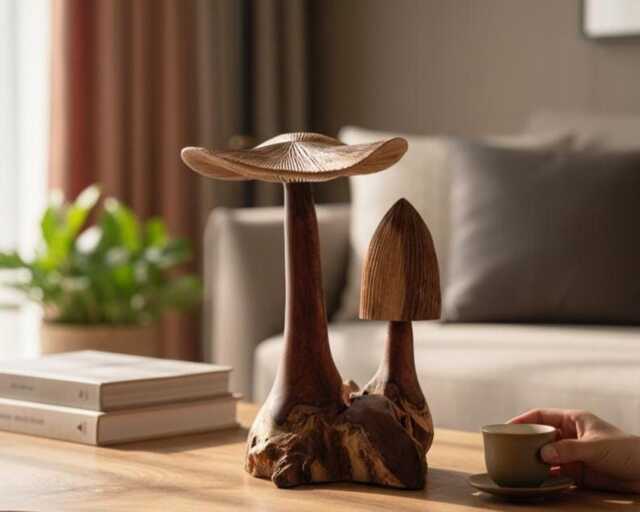 Large Mushroom Sculpture 12 Inch/30, Wooden Carving, Home Decor, Room Personalized Statue, Living Room, Office Gift Idea - image 1