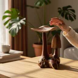 Large Mushroom Sculpture 12 Inch/30, Wooden Carving, Home Decor, Room Personalized Statue, Living Room, Office Gift Idea - thumbnail 2