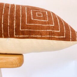 Extra Long Bolster Pillow, African Mudcloth Pillow Cover, Long Lumbar Rust & Cream Cushion - thumbnail 3