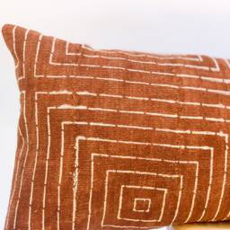 Extra Long Bolster Pillow, African Mudcloth Pillow Cover, Long Lumbar Rust & Cream Cushion - thumbnail 2