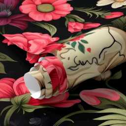 Flower With Skull Wall Mural For Bedroom Pink Purple Floral With Wallpaper Gothic Peel & Stick Removable - thumbnail 2
