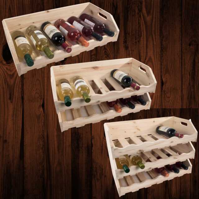 Assembled Wooden Freestanding Stackable Wine Rack Display Cellar Storage Holder Shelf - 6-18 Bottles Plain Pine Natural Solid Wood - image 1