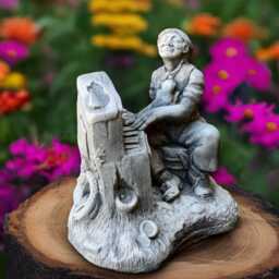 Outdoor Piano Man Sculpture Concrete Figurine Stone Person Decoration Garden Player Ornament & Home Statue Lover Gift - thumbnail 4