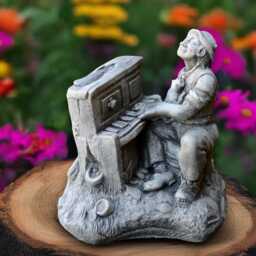 Outdoor Piano Man Sculpture Concrete Figurine Stone Person Decoration Garden Player Ornament & Home Statue Lover Gift - thumbnail 1