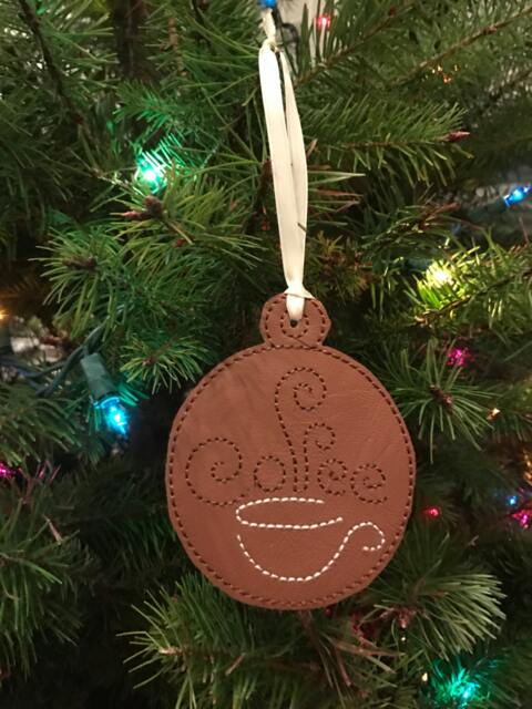 Ready To Ship Coffee Embroidered Christmas Ornament Or Bag Tag