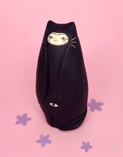 "Handmade Ceramic Cat Sculpture, Spiritual Home Decor, ""Catty Guardian" - image 1