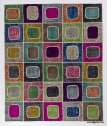 Multicolor Turkish Patchwork Rug Handmade Wool Square Rug - 8' X 10'