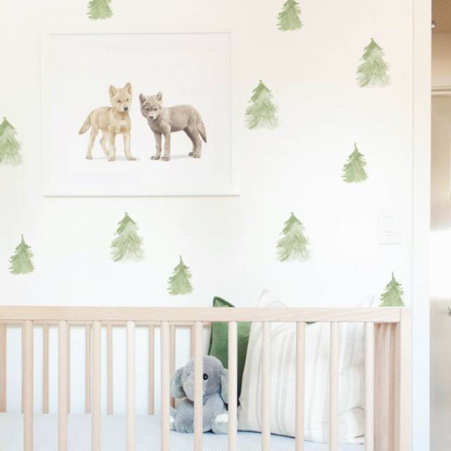 Watercolour Forest Trees Fabric Wall Stickers - Removable & Reusable - image 1
