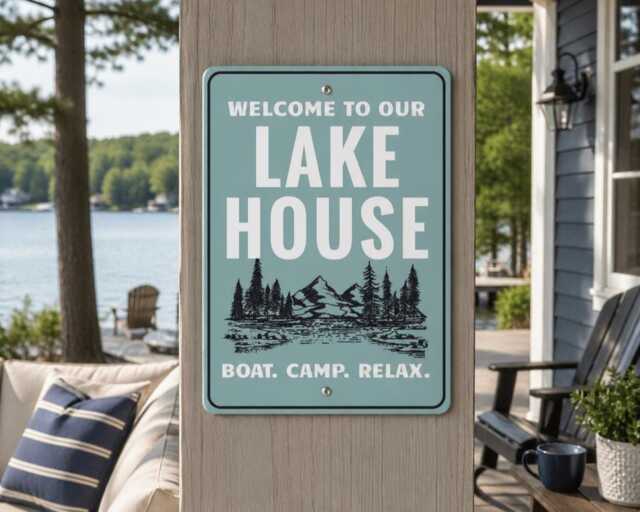 Welcome To Our Lake House Metal Sign, Wall Art, Cabin Decor, Boat Camp Relax Sign - image 1