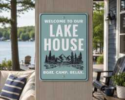 Welcome To Our Lake House Metal Sign, Wall Art, Cabin Decor, Boat Camp Relax Sign - thumbnail 1