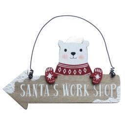 Christmas Wall Plaque Polar Bear Santa's Work Shop Wooden Arrow Novelty Decor - thumbnail 2