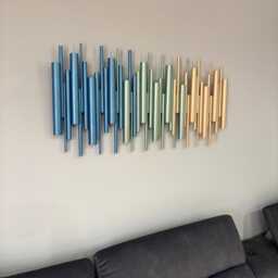 Unique Wood Wall Decor - Painted Metallic Sage, Blue & Champagne Gold Dowels - thumbnail 2