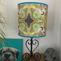 Richly Coloured Teal Butterfly Repeat Table Lamp Shade - Mosaic Bohemian Look Art Lampshade Ceiling Light - thumbnail 3