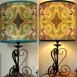 Richly Coloured Teal Butterfly Repeat Table Lamp Shade - Mosaic Bohemian Look Art Lampshade Ceiling Light - thumbnail 1