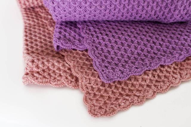 100% Alpaca Wool Baby Blanket, Soft Warm Plaid Throw, Purple Pink Border Trim - image 1